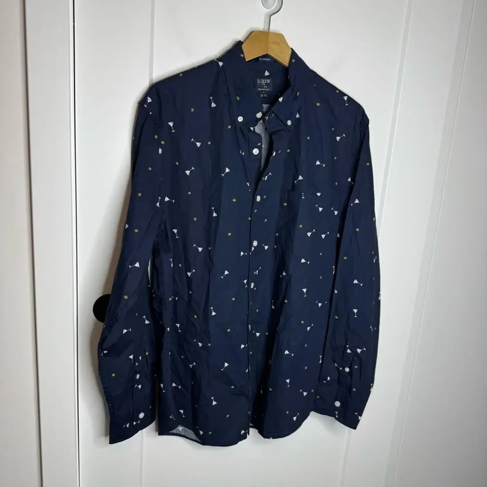 J. Crew Classic Untucked Flex Washed Button Down Shirt Martini Olives Size Large